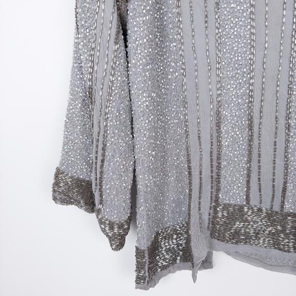 Topshop Silver Grey Beaded Top Size 8 - Picture 2 of 16